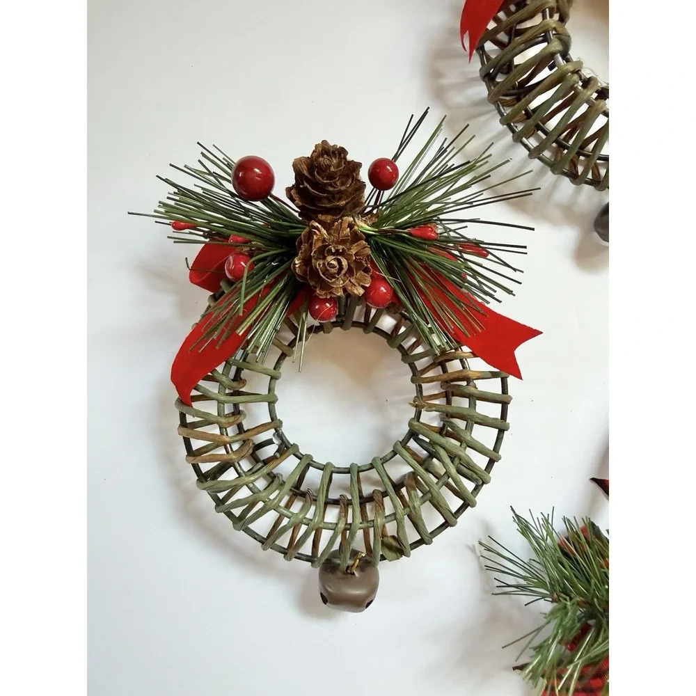 Rustic Metal Wreath Sleigh Bell Snowflake Ornaments Country Christmas 4pc Set